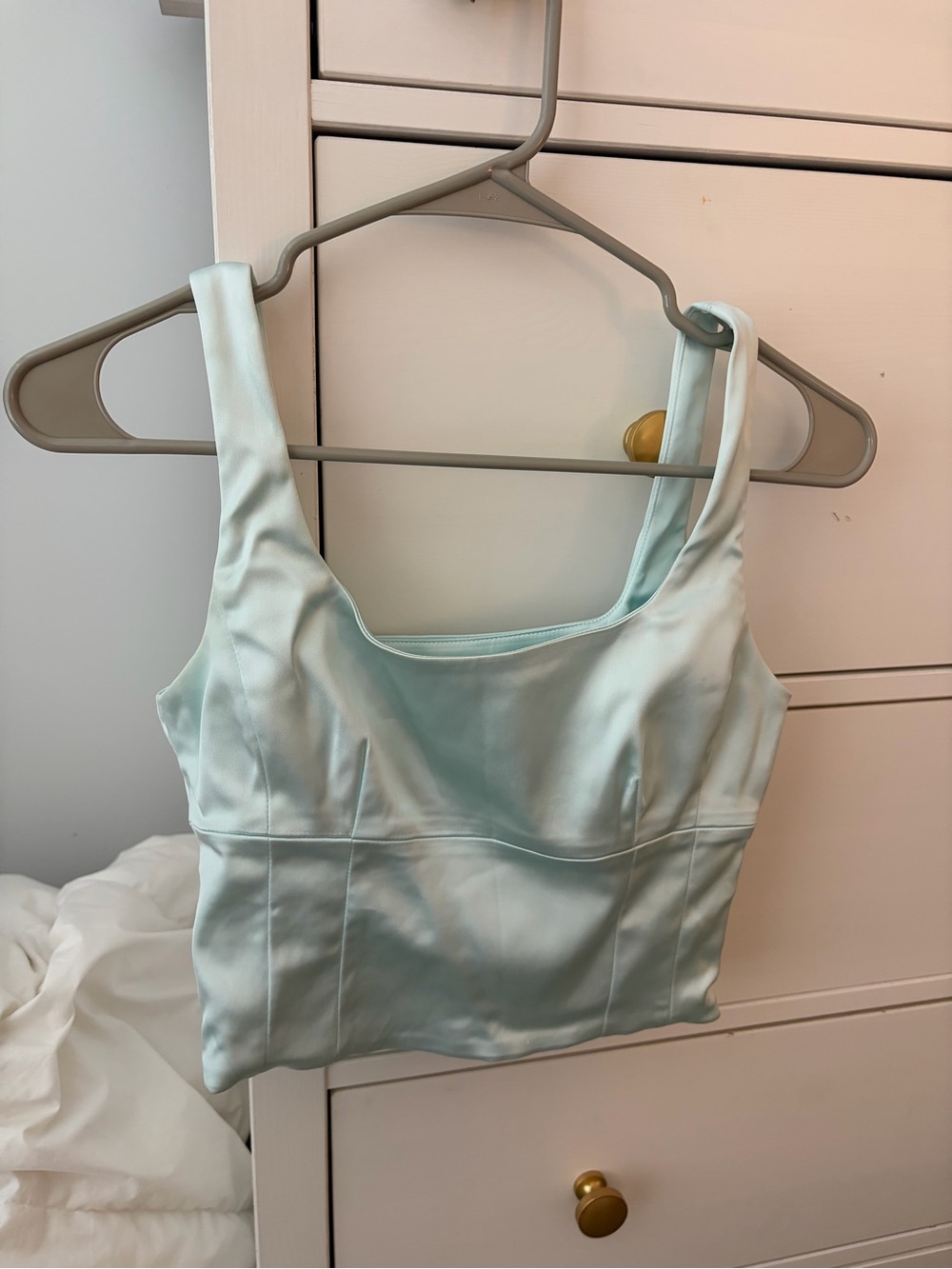 Aritzia Women’s Satin Crop Tank Top - Light Blue